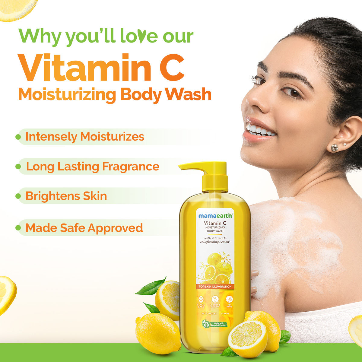Mamaearth Vitamin C Moisturizing Body Wash with Vitamin C & Refreshing Lemon Scent for Skin Illumination- 500 ml | Deeply Cleanses | Intensely Moisturizes | Long-Lasting Fragrance | Radiant Glow | All Skin Types - Image 4