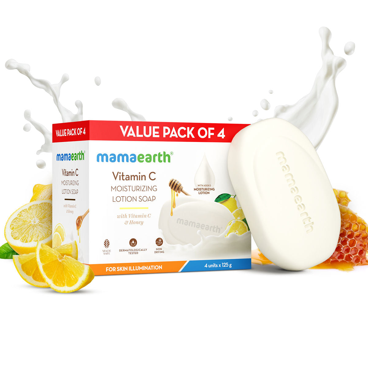 Mamaearth Vitamin C Moisturizing Lotion Soap Pack of 4 (125 g x 4)