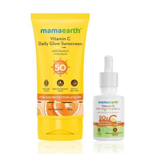 Mamaearth Vitamin C Radiance Duo - Daily Glow Sunscreen (50 gm) + Daily Glow Face Serum (8 ml) Combo of 2