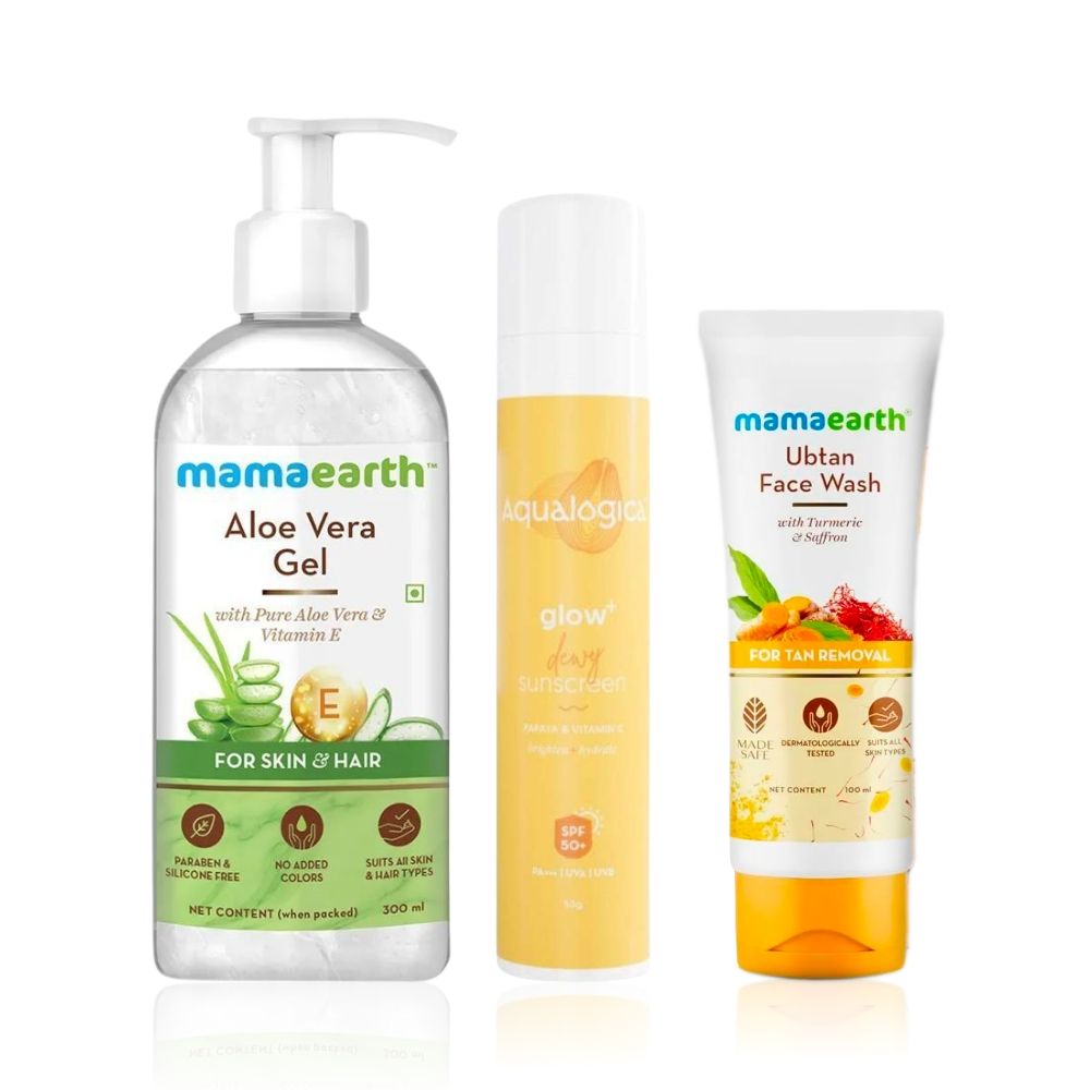 Mamaearth x The Derma Co x Aqualogica Skin Essentials (Mamaearth ubtan face wash (100 ml) + The Derma Co Niacinamide face serum (30 ml) + Aqualogica papaya & vitamin C sunscreen (50gm))