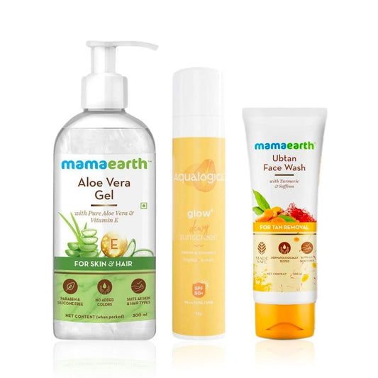 Mamaearth x The Derma Co x Aqualogica Skin Essentials (Mamaearth ubtan face wash (100 ml) + The Derma Co Niacinamide face serum (30 ml) + Aqualogica papaya & vitamin C sunscreen (50gm))