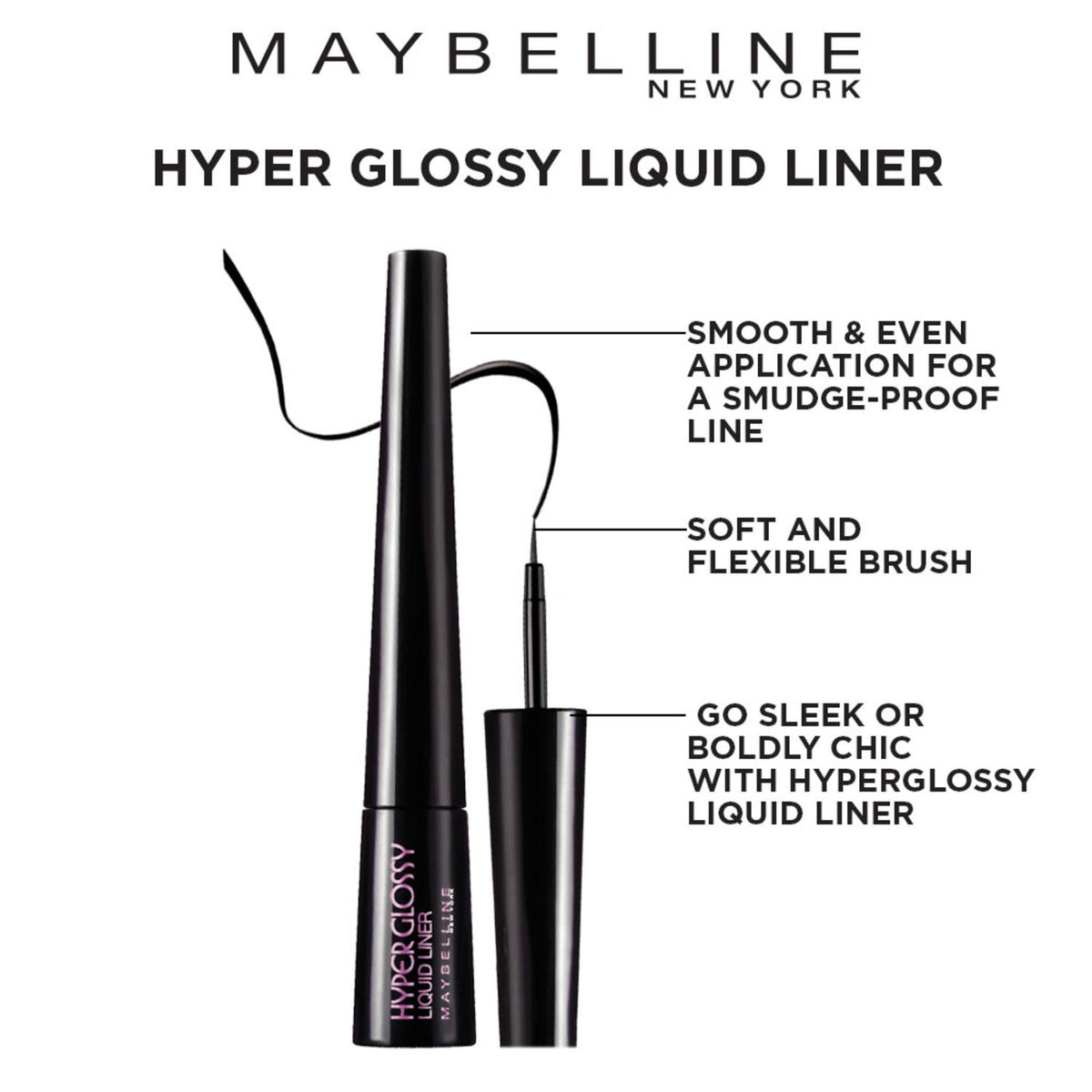 Maybelline Hyper Glossy Liquid Liner, Intense Black Smudge Proof & Waterproof - Black – 3 gm - image 4