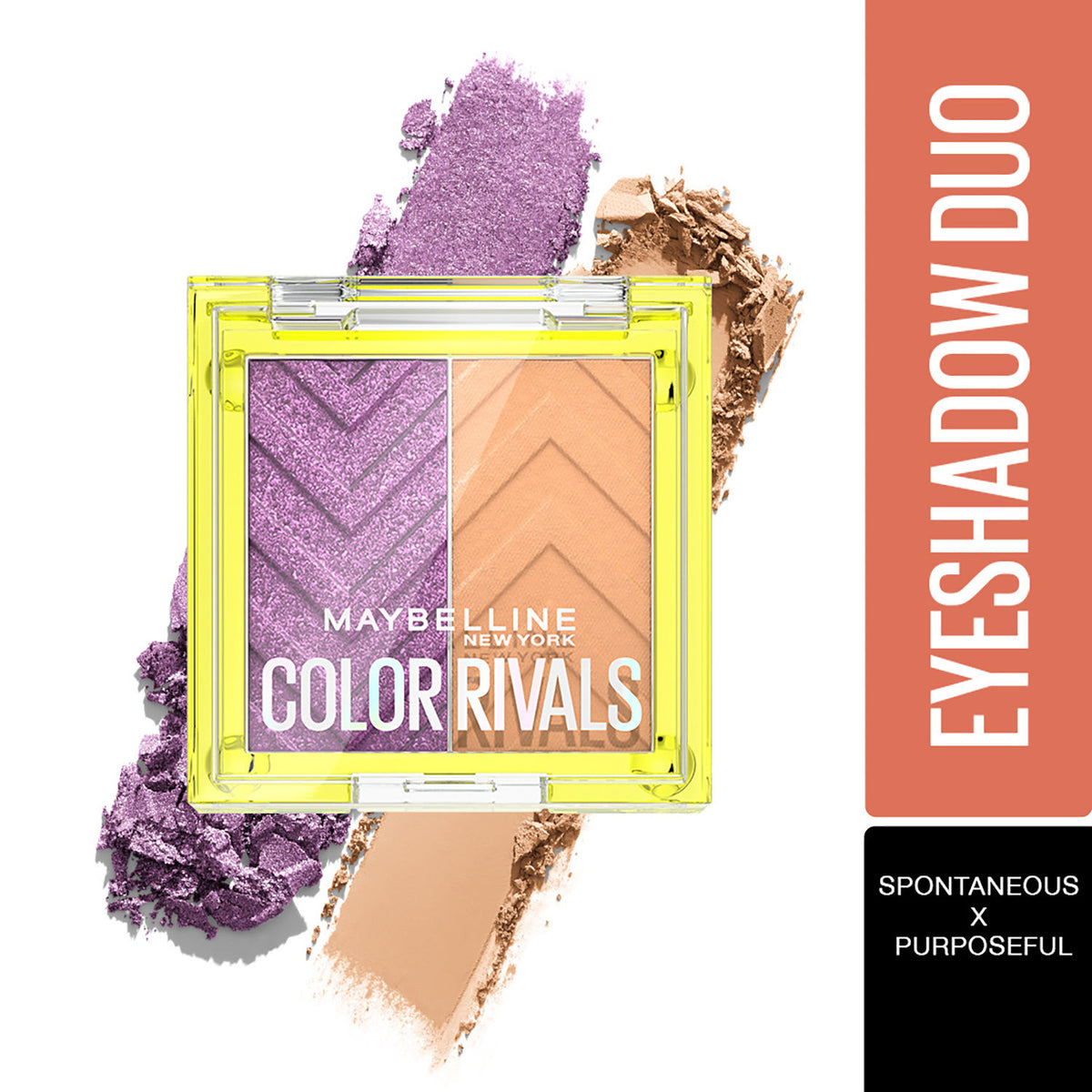 Maybelline Color Rivals Pigmented Eyeshadow Palette, Long lasting, Sweatproof, Waterproof, Matte, Shimmer, Spontaneous x Purposeful, 3 gm - Maybelline