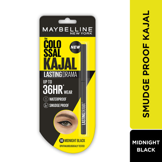 Maybelline Colossal Lasting drama Kajal - 36H Wear, Waterproof, Smudge Proof Kajal - 10 Midnight Black, 1 gm - Maybelline