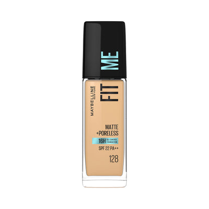 Maybelline Fit Me Matte+Poreless Liquid Foundation 16H Oil Control - 128 Warm Nude, 30 ml - Maybelline