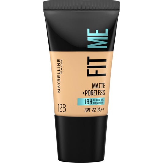 Maybelline Fit Me Matte+Poreless Liquid Foundation Tube, 128 Warm Nude, 18 ml - Maybelline