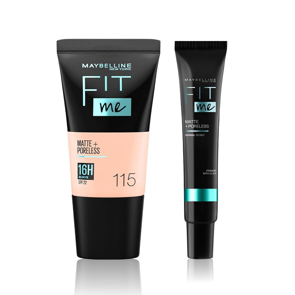 Maybelline Fit Me Matte+Poreless Liquid Foundation Tube - Ivory 115 (18 ml)+Fit me matte Poreless Primer - Maybelline