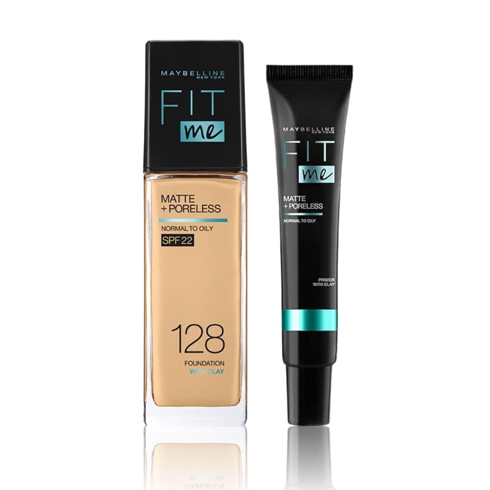 Maybelline Fit Me Regime Kit- Fit Me Matte & Poreless Primer+ Fit Me Foundation Shade 128 60 ml - Maybelline