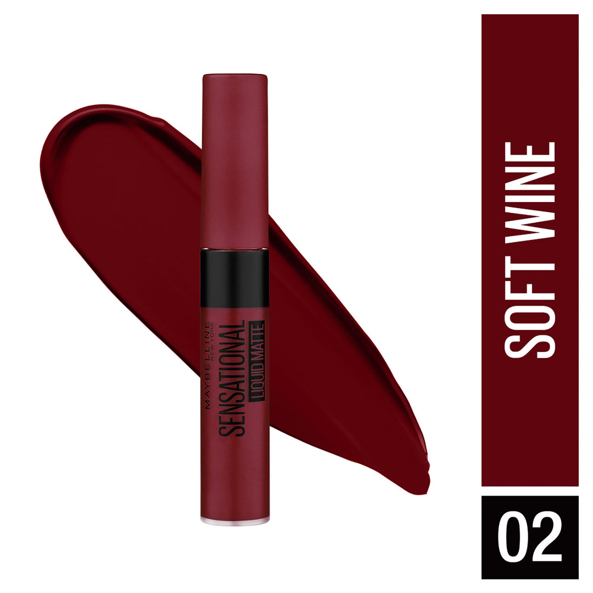 Maybelline Lipstick, Matte Finish, Non-Sticky and Non-Drying, Sensational Liquid Matte, 02 Soft Wine, 7 ml - Maybelline