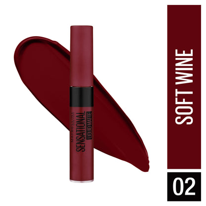 Maybelline Lipstick, Matte Finish, Non-Sticky and Non-Drying, Sensational Liquid Matte, 02 Soft Wine, 7 ml - Maybelline