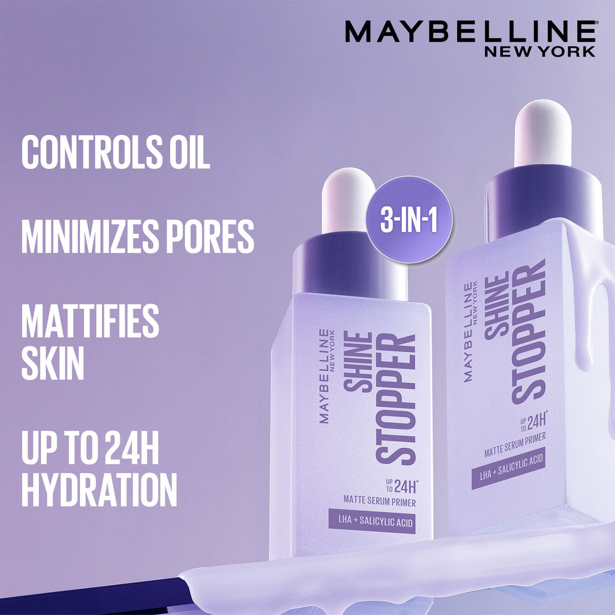 Maybelline Shine Stopper Primer – 3-in-1 Serum Primer for Oily Skin to Prime, Mattify, Hydrate with LHA & Salicylic Acid, 10 ml - image 2