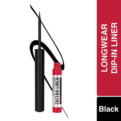 Maybelline Tattoo Liquid Eye Liner, Long Lasting Smudge Proof Eyeliner, Waterproof Eyeliner 48H Dip In, Black, 2.1 gm - Maybelline