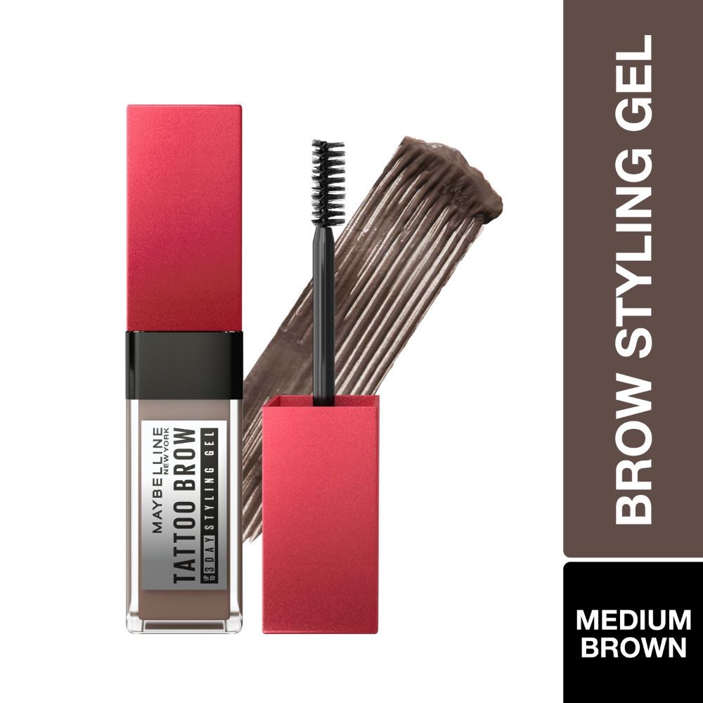 Maybelline Tattoo Brow 3 Day Styling Brow Gel, Medium Brown, 6 ml – Semi-Permanent Tinted Eyebrow Gel - Maybelline