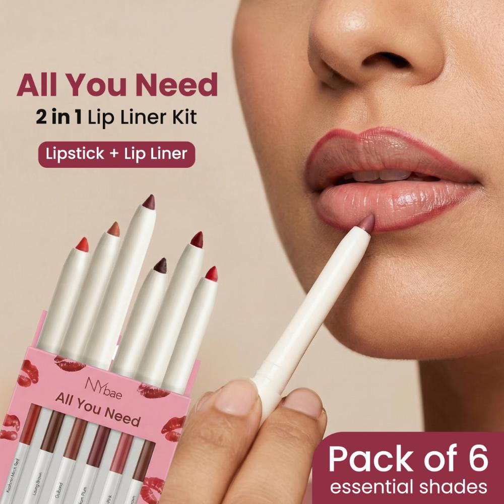 NY Bae 2-in-1 Lip Liner Kit Pack of 6 – 6 Multi-Use Lip Pencils - NY Bae