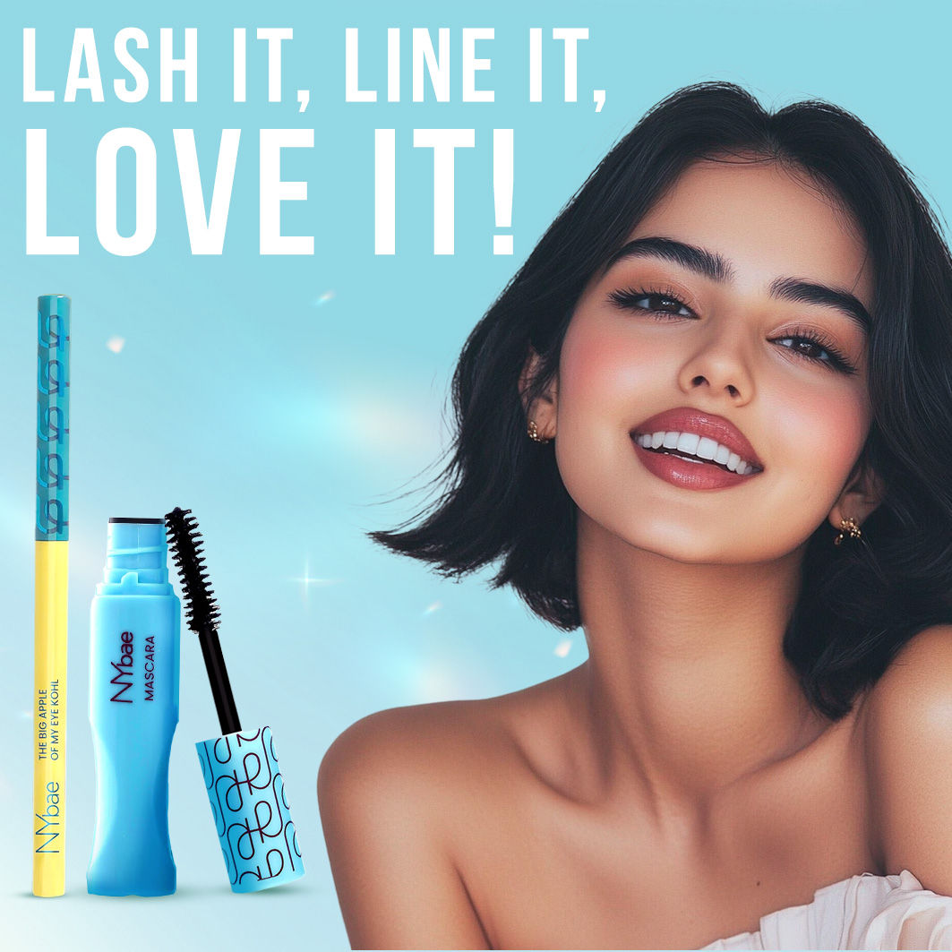 NY Bae Soft Glam Makeup Kit (Velvet Mousse Liquid Lipstick Spicy Rust + Big Apple Of My Eyes Kohl Kajal – Black + Setting Spray (60 ml) + Long Lash Mascara - image 3