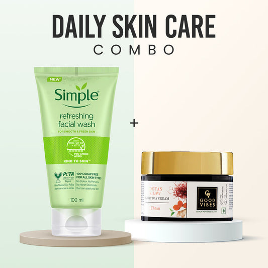 Simple & Good Vibes Glow Duo (Combo of 2) | Refreshing Face Wash (100 ml) | Ubtan De-tan Glow Light Day Cream (50 gm) | Gentle Cleansing & Brightening - Good Vibes